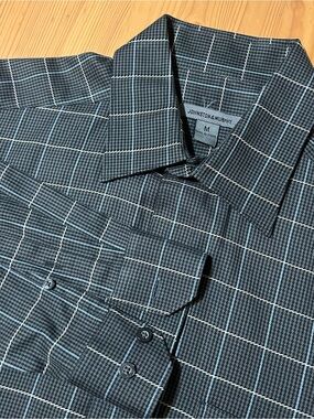 Johnston & Murphy Gray Black Long Sleeve Windowpane Houndstooth Dress Shirt Sz M